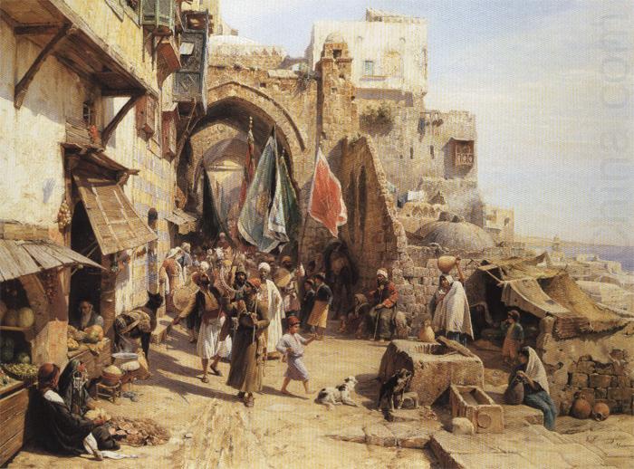 Gustav Bauernfeind Jaffa Street Scene. china oil painting image
